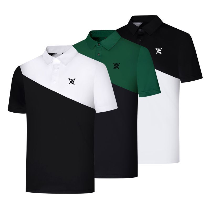 新品 Anew ゴルフトップス ゴルフウェア Tシャツ 半袖 POLO メンズ S-XXLサイズ ゴルフウェア 白黒/緑黒/黒白 3色選択可能