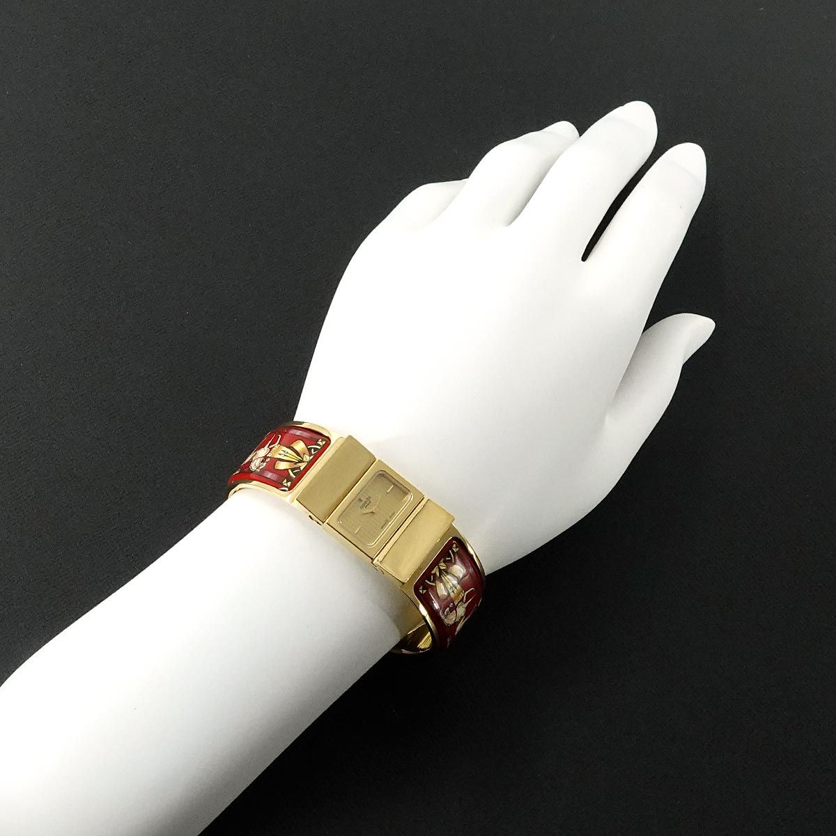 HERMES ロケLO1 201バングルウォッチ ヴィンテージゴールド 七宝焼き