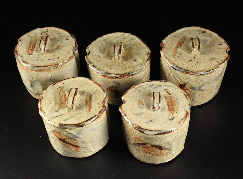 蔵A4288 時代 絵志野 蓋付向付 幕末 五客