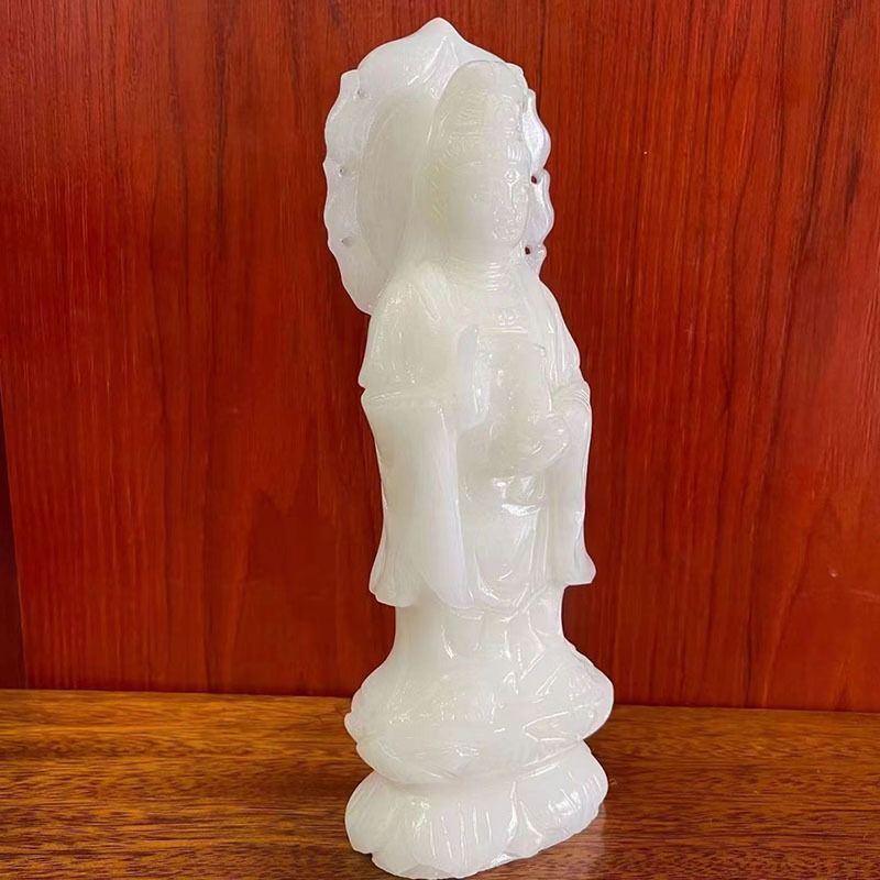 観音菩薩 ホワイト 白 神 神様 仏 仏像 翡翠インテリア オブジェ 幸運