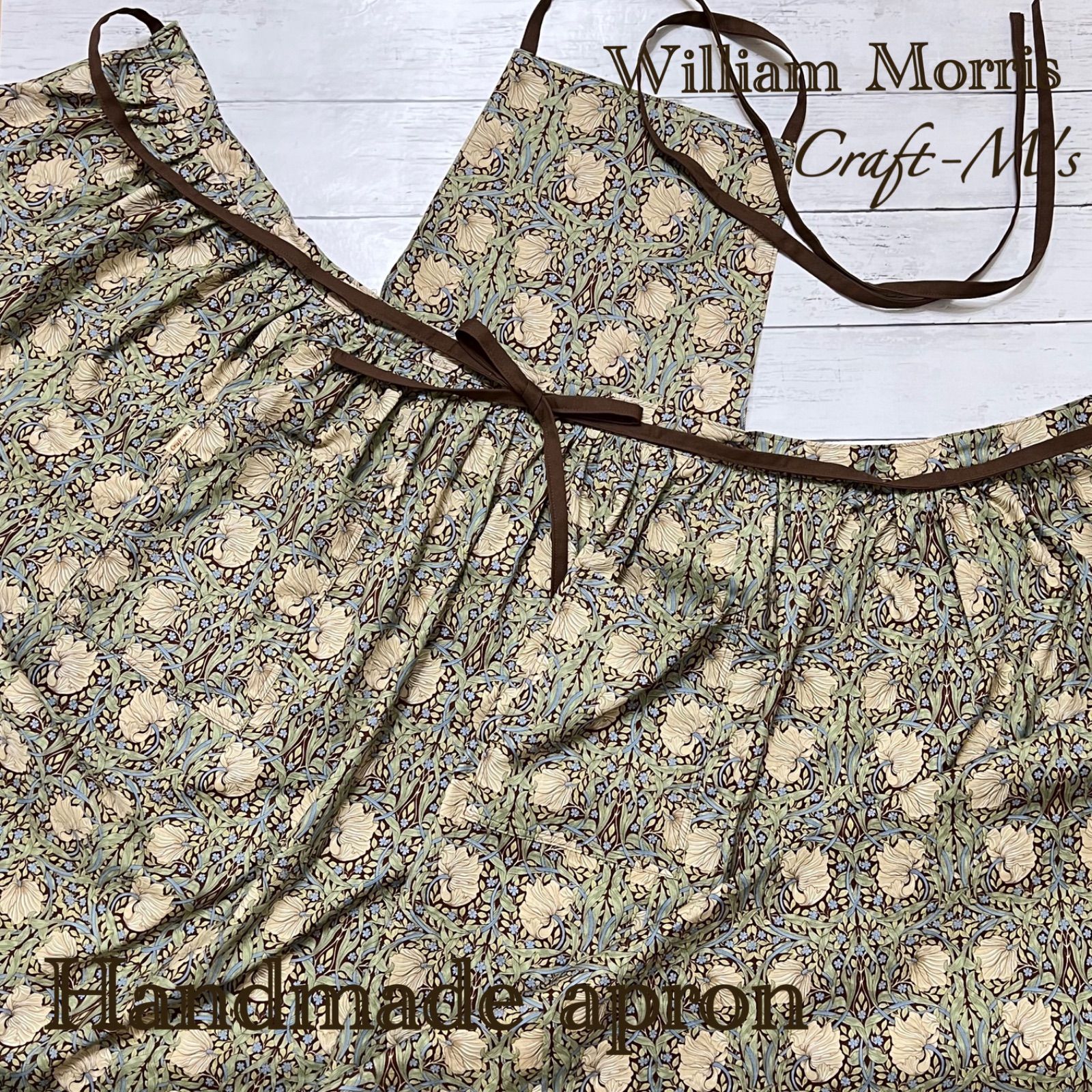 ウィリアムモリス 2wayギャザーエプロン ピンパネル ハンドメイド