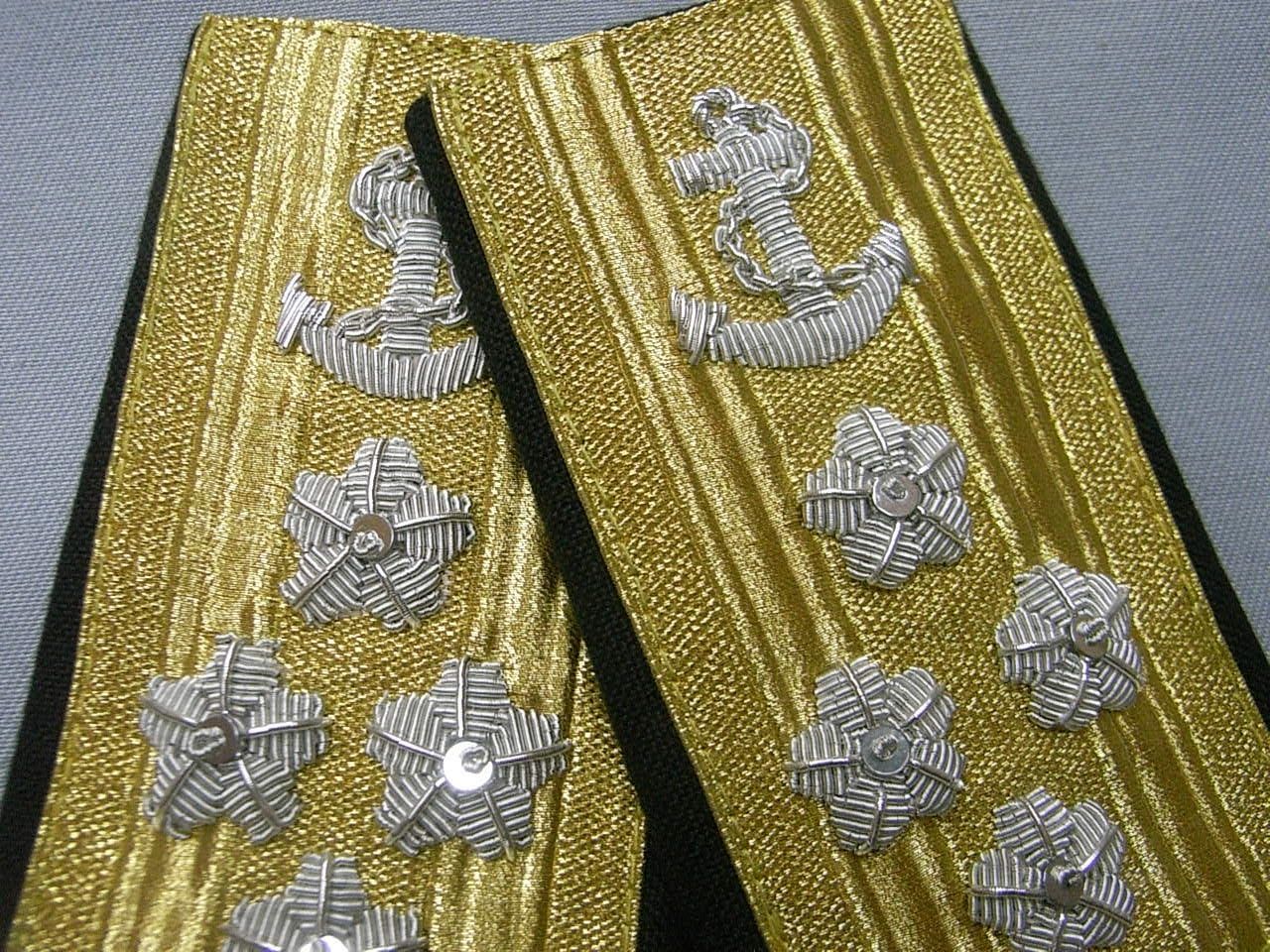 防衛省統合幕僚長記章真鍮製PX品 ◎海自肩章◎銀モール手刺繍 海上幕僚長 レプリカ◎筒型◎新品