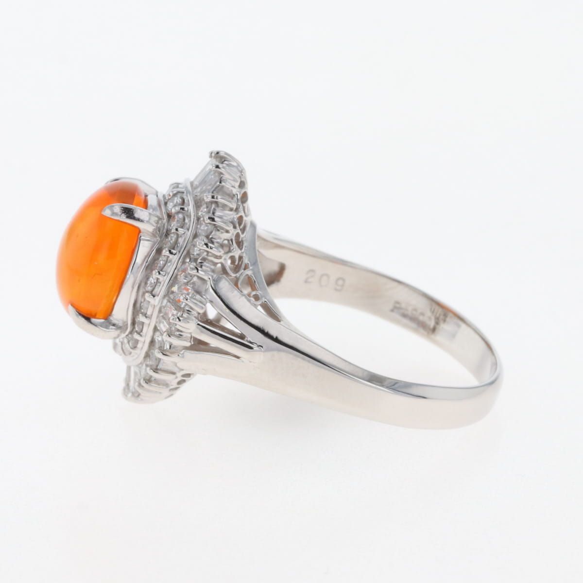 ファイアオパール デザインリング プラチナ 指輪 メレダイヤ リング  