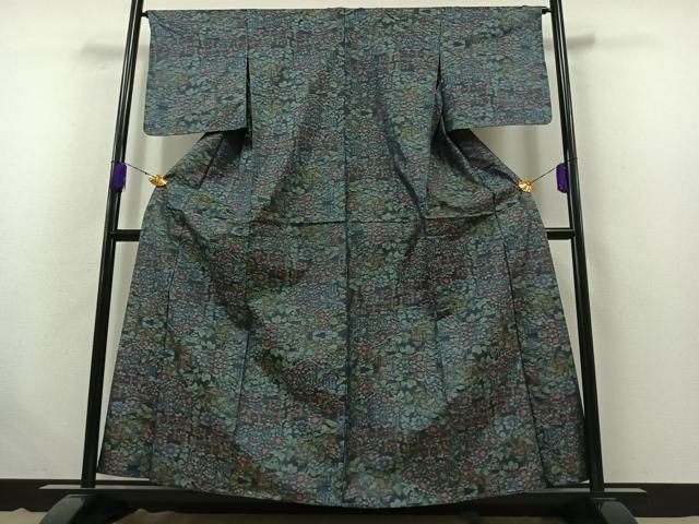 平和屋着物▽本場大島紬 単衣 草花文 正絹 AABB7724jh