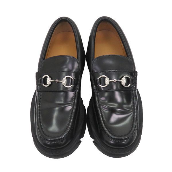 サイズ7 GUCCI グッチ 658822 ホースビット レザー ラグソール ローファー 黒 ブラック ダッド シューズ メンズ 47487