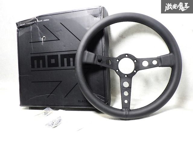 新品！箱付き MOMO モモ PROTOTIPO プロトティポ Black edition 黒 レザー 革 ステアリング ハンドル ホーンボタン 35cm 350mm 350Φ