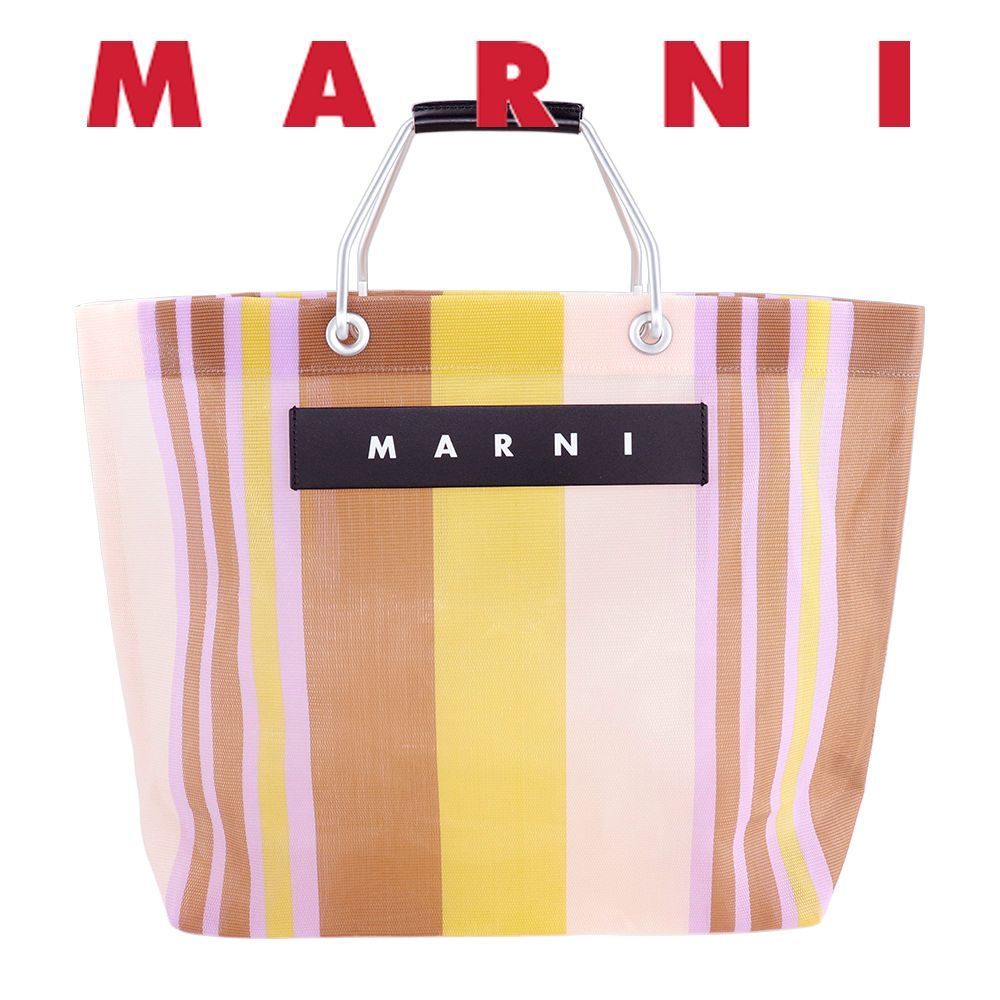 マルニフラワーカフェ トートバッグ MARNI FLOWER CAFE ストライプバッグ レーズン メッシュ A4対応 軽量 大きめ カゴバッグ  マルニマーケット