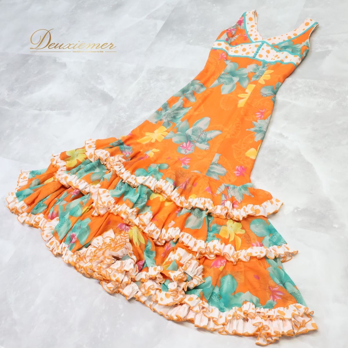 ソニアジョーンズ　セミオーダー　フラメンコドレス 水玉模様 オレンジ フラメンコ衣装】オレンジ SONIA JOHNES ソニアジョーンズ ワンピース