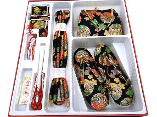 着物美人 み 七五三 女の子 箱セコセット 大 L 7歳6歳8歳 女の子着物用 七五三着物用 3歳着物用 女の子箱セコ 女の子草履バック 女の子帯締め 子供 女児 キッズ ジュニア 箱セコ 草履 21 cm バック 帯締め 黒 金 手毬 m 523200