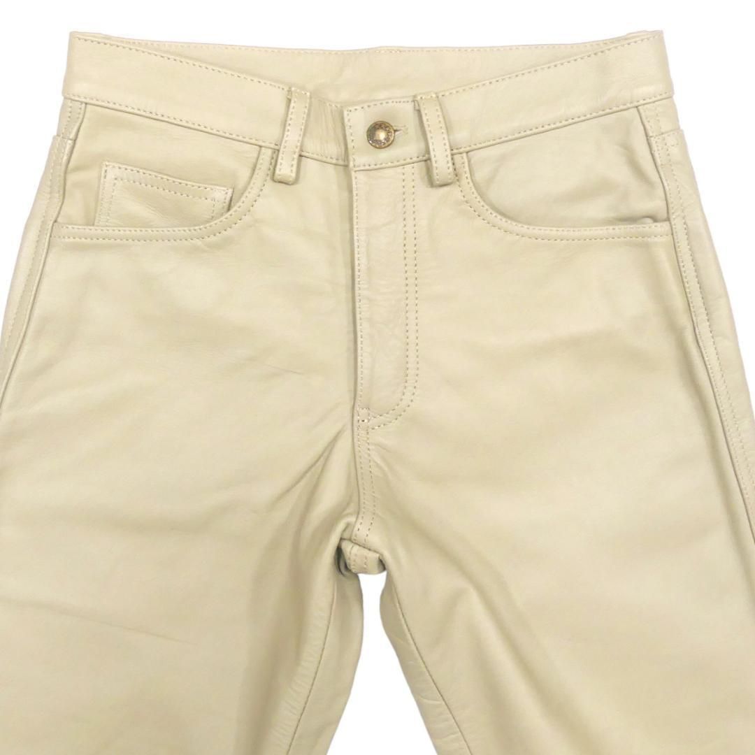 レザーパンツ バイク 本革 メンズ ベージュ 革パンツ 本皮 白 HN1685