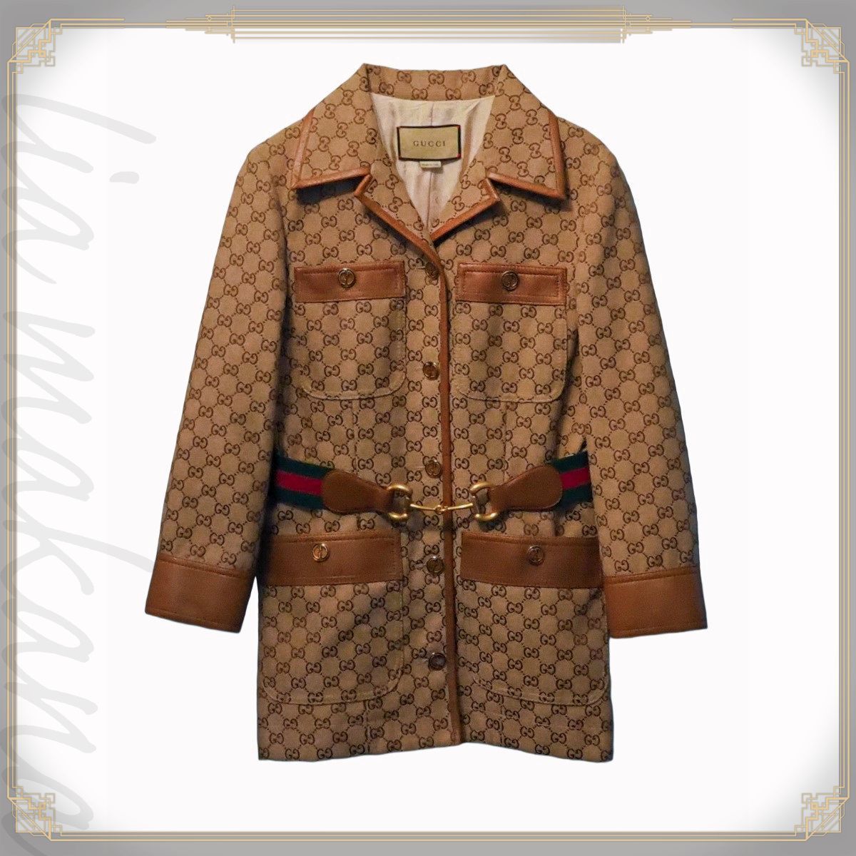 中古】GUCCI グッチ GGキャンバス ジャケット ウェブストライプ ベルト