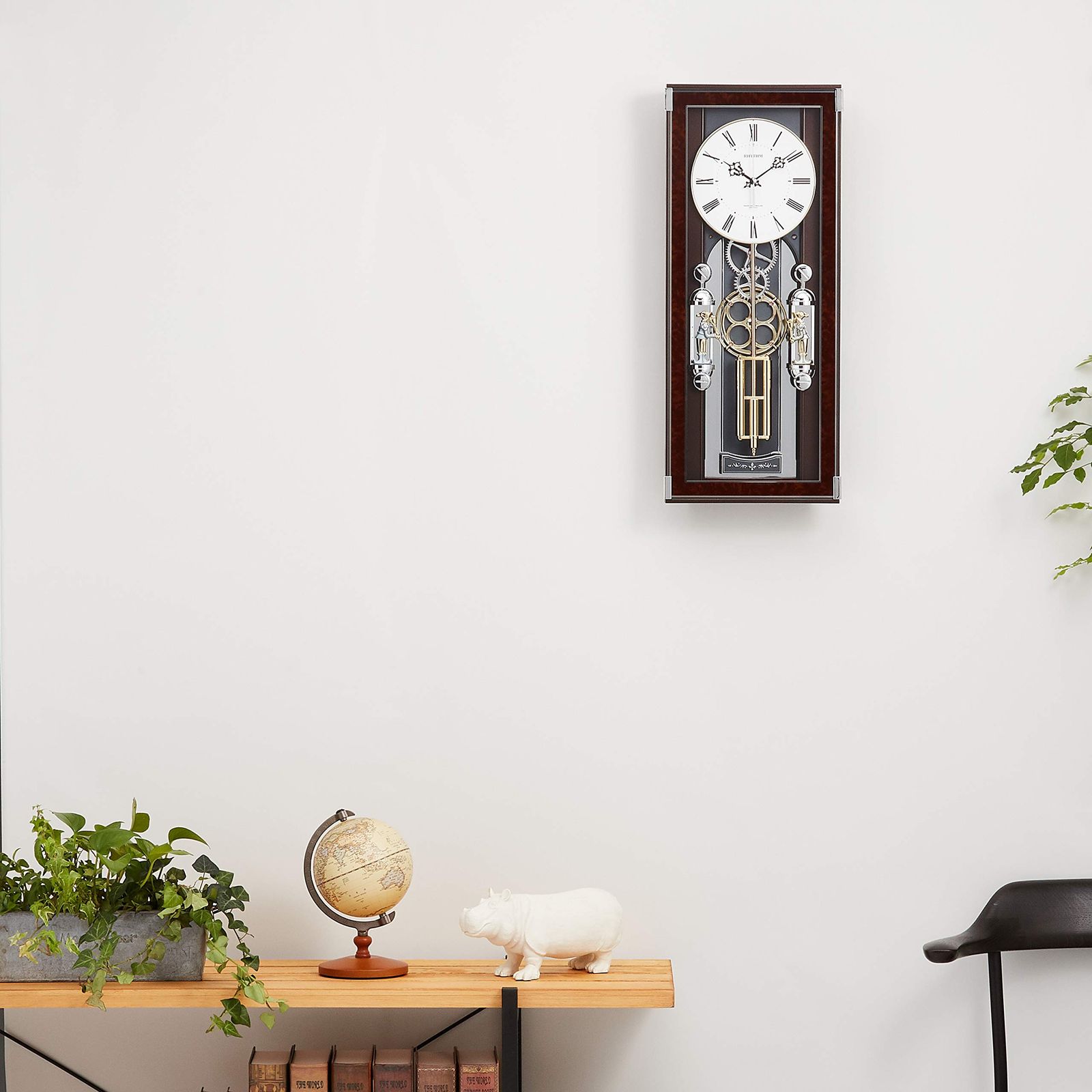 リズム RHYTHM 掛け時計 電波時計 からくり時計 メロディ付き ソフィアレープリモ ブラウン 55.1x23.4x9.4cm 4MN535SR23