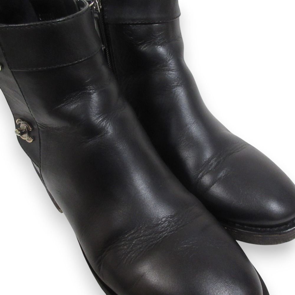 美品 CHANEL シャネル ココマーク ターンロック レザー ショートブーツ