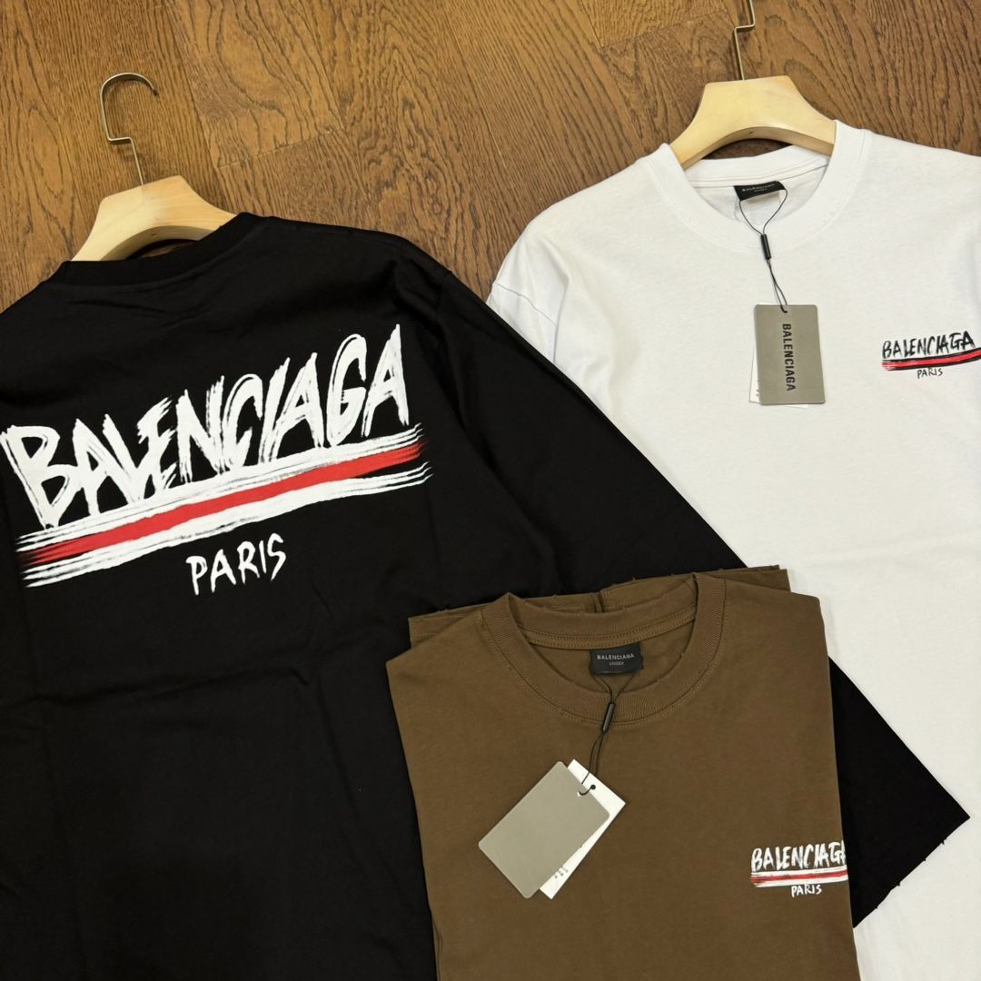 Balenciagaバレンシアガ24ss限定手描き落書きロゴアルファベットプリントカップルラウンドネック長袖Tシャツ