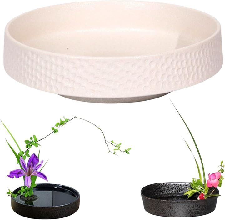 merrytime 生花用の花器 華道 花瓶 フラワーアレンジメント 生け花 生け花用花器 陶器花入れ いけばな道具 華道用花器 生け花花器 花材 鎚目 白( 鎚目 白，  Medium)