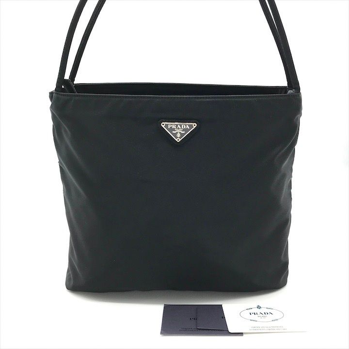 美品 PRADA プラダ 三角ロゴ テスート ナイロン ハンド ワンショルダー バッグ ブラック a3977