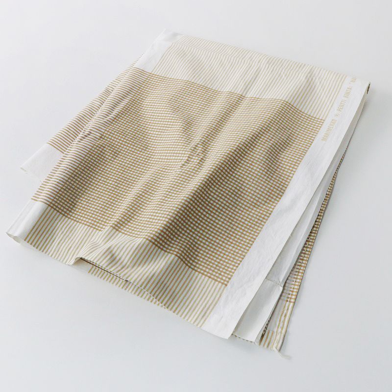 美品 マリメッコ marimekko ヴィンテージ ストライプ×チェック ファブリック 約77×180cm/ベージュ コットン100【2400013774758】
