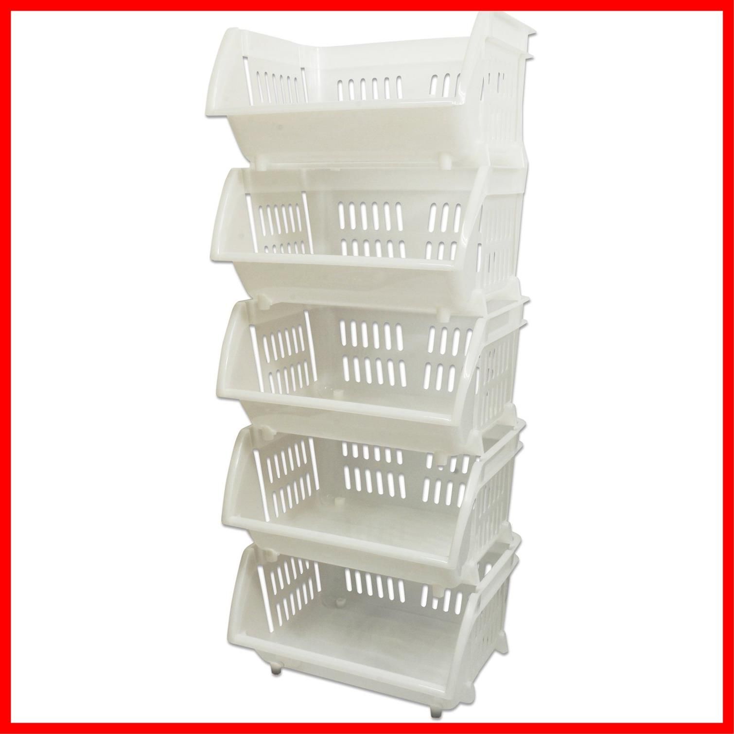 【人気商品】積み重ねバスケット 5段 平和工業 ナチュラルホワイト キャスター別売