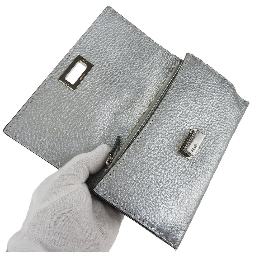 中古】 フェンディ 長財布 8M0308 セレリア レザー シルバー シルバー