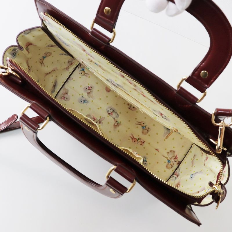 美品 フランシュリッペ franche lippee おやこうさぎかちっとBAG/ボルドー ウサギ ショルダーバッグ【2400013671835】