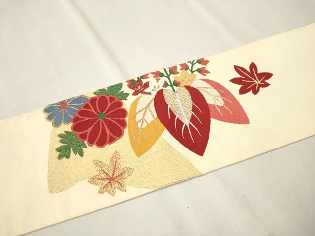 平和屋着物●爪掻き本綴れ　八寸名古屋帯　遠山文　金銀糸　正絹　逸品　CABD4187dy 平和屋着物○爪掻き本綴れ 八寸名古屋帯 作家物 遠山草花文 金銀糸 共