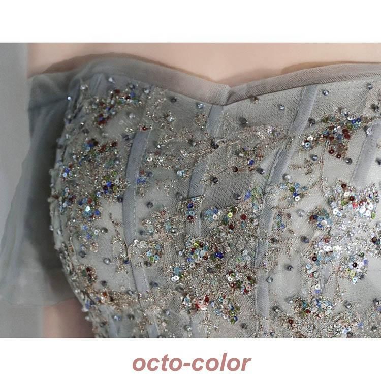 イブニングドレス オフショルダー グレー ピンク ロングドレス ボート