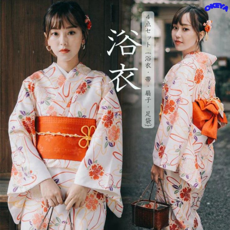 浴衣4点セット ︎高品質 フリーサイズ 浴衣セットゆかた 帯 浴衣セット イベント 花火大会 花柄 夏祭り