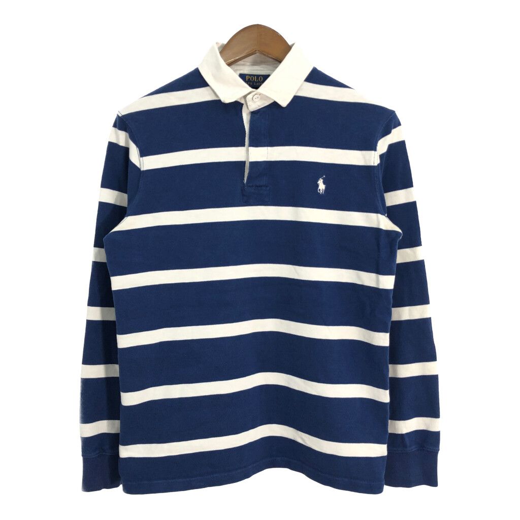 Polo by Ralph Lauren ポロ ラルフローレン ラガーシャツ ポロシャツ ボーダー ネイビー (メンズ M) 中古 古着 R3348