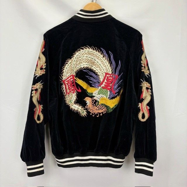 メンズ 【希少】朧 スカジャン ベロア 竜 龍 和柄 刺繍 袖デザイン