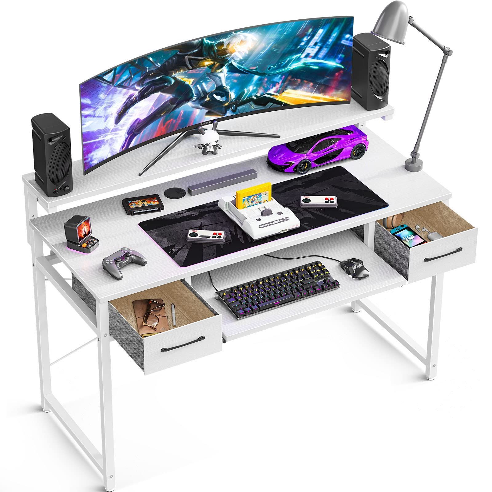 在庫 机 pcデスク ゲーミングデスク 引き出し2杯付き 3段階モニター台付き 幅120cm おしゃれ キーボードスライダー付き 省スペース 一人暮らし パソコンデスク 在宅ワーク ODK ホワイト MARWIL-DEMENAGEMENTS_CH