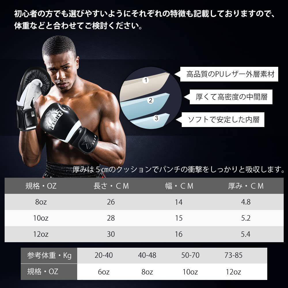 ボクシンググローブ 高級PUレザーパンチンググローブ 通気設計格闘技