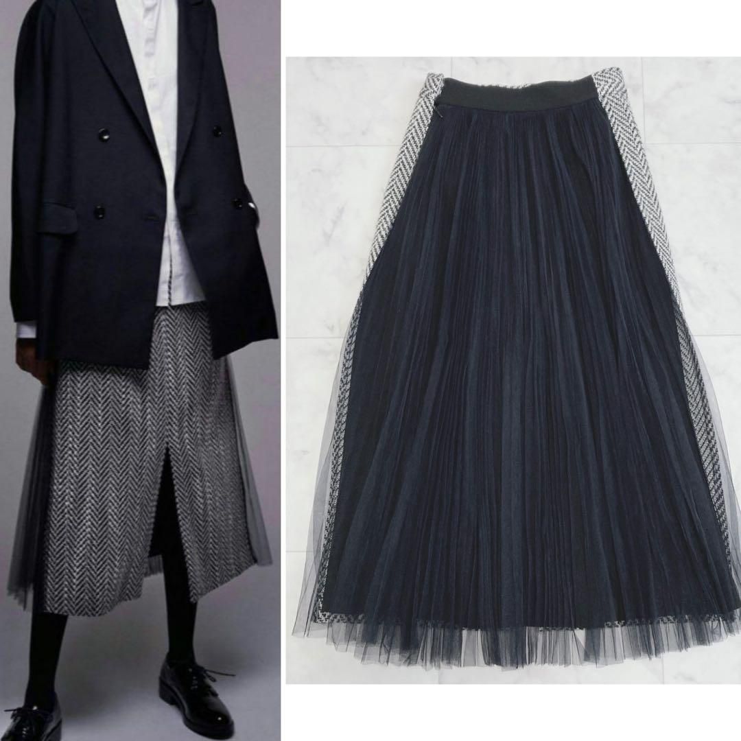 SHE tokyo 定価3.9万 ツイードチュールプリーツスカート 34