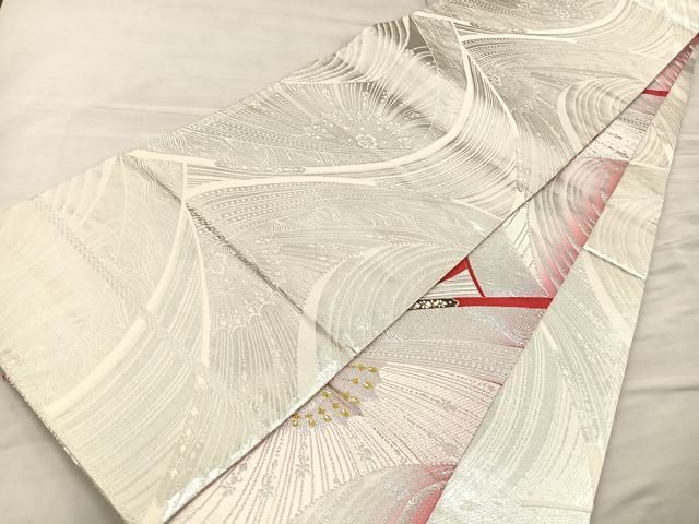 平和屋着物◎両面 全通柄袋帯 唐織 桃山 流水文 銀糸 正絹 逸品