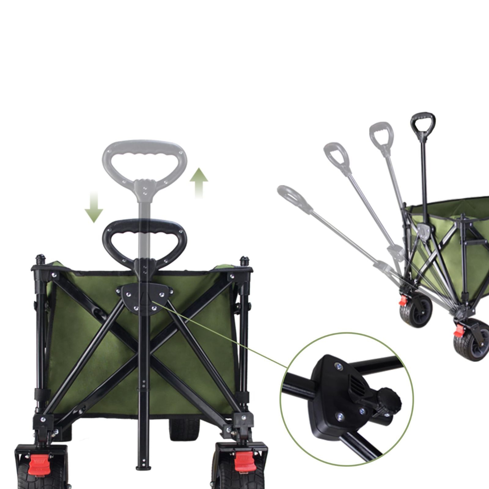 新商品 マルチキャリーカート自立収納 ワイルド アウトドアワゴン大容量アウトドア用キャリーカート 耐荷重120kg ブレーキ付き  キャリーワゴン収束式100L 組み立て不要（グリーン） 折りたたみ式 ＴＭＺ