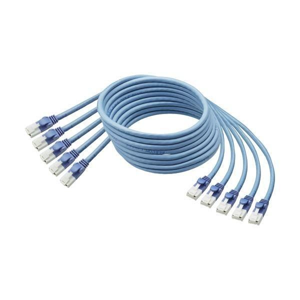 （まとめ） TANOSEE 爪折れ防止LANケーブル（CAT6） ブルー 5m 1パック（5本） 〔×2セット〕