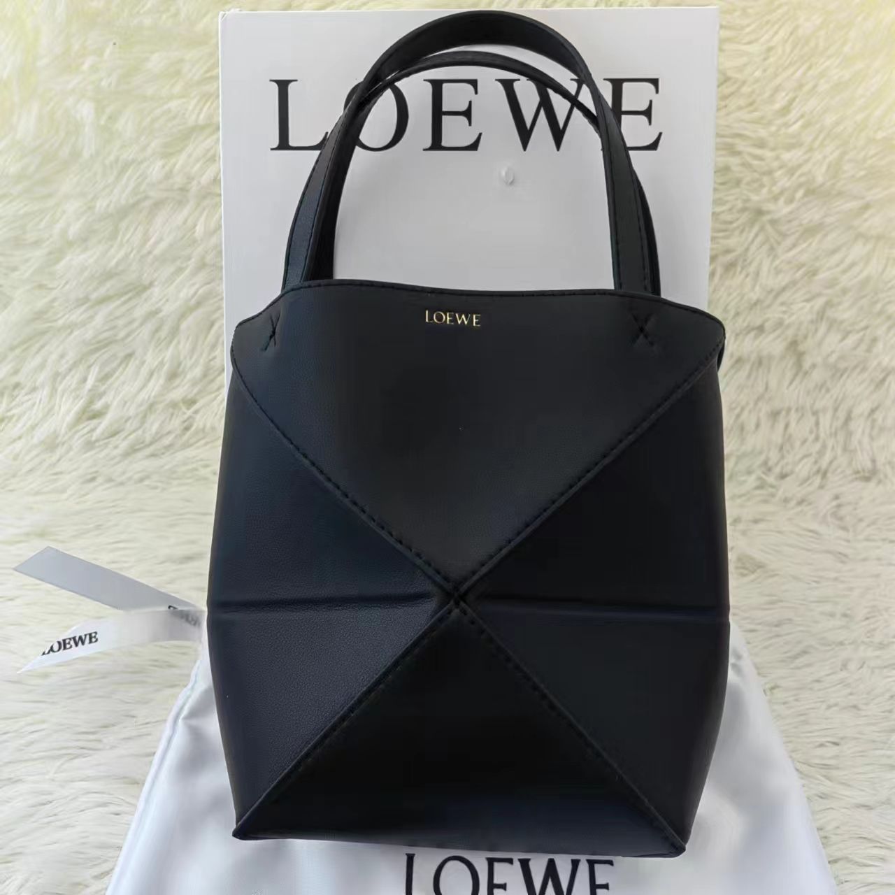 可愛◡̈☆◡̈ LOEWE パズル フォルド トートバッグ レザー ミニ ブラック