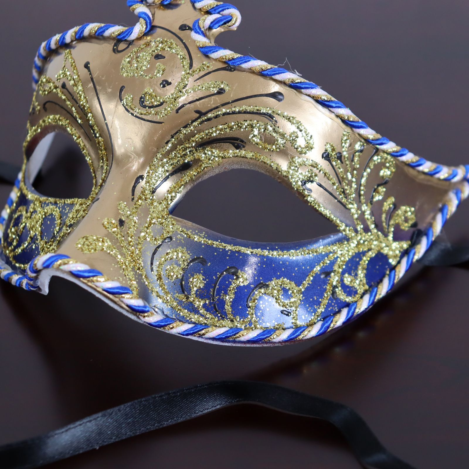 ベネチアンマスク カーニバルマスク 仮面 ハーフ ゴールド ブルー