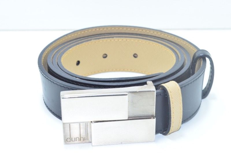 送料無料 ダンヒル dunhill ベルト ブラック×ベージュ メンズ レザー シルバーバックル