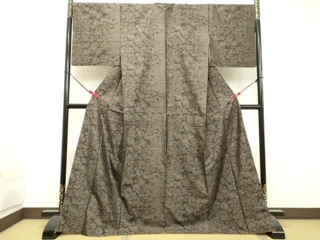 平和屋着物●本場大島紬　古代染色純泥染　草葉文　やまと誂製　証紙付き　ロング丈　正絹　逸品　DAAT1277tw 平和屋着物○本場大島紬 古代染色純泥染 草葉文 やまと誂製 証紙付き