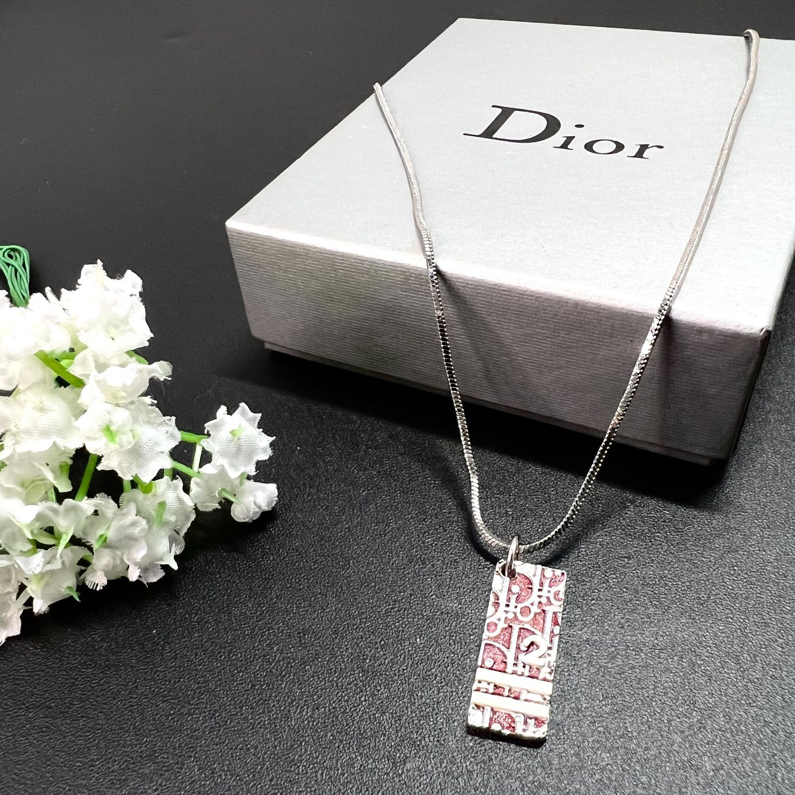 DIOR／ディオール トロッター プレート ネックレス ボルドー - メルカリ