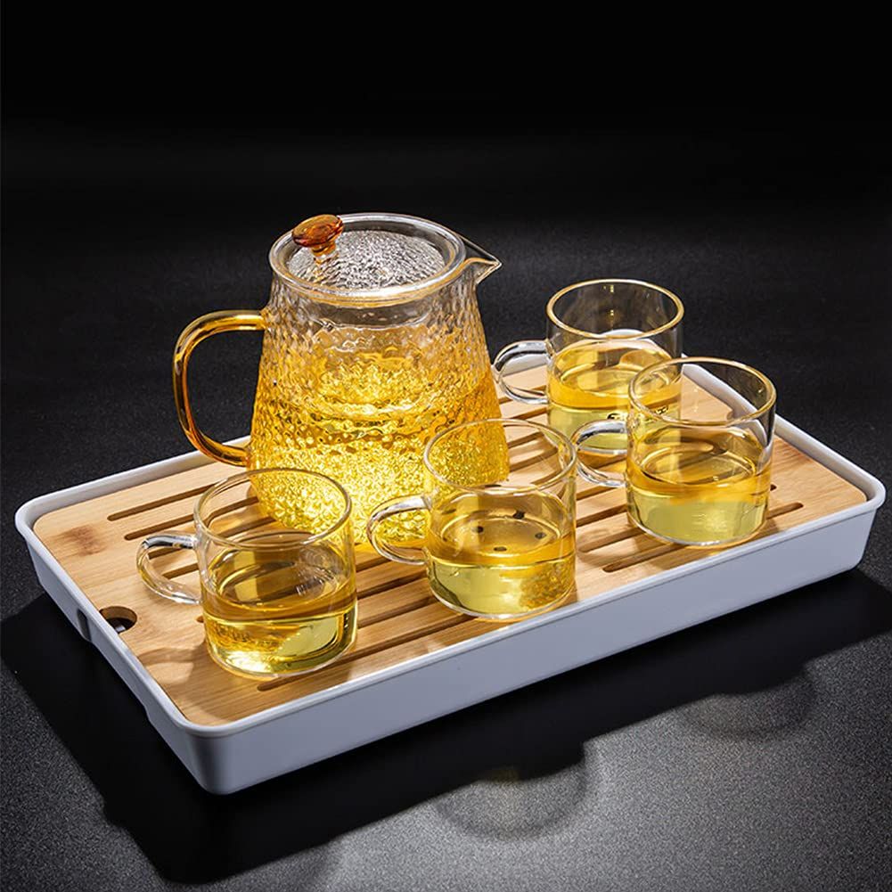 品質保証,人気セール 新品 HIGHAWK茶盤 茶台 竹製プレート 貯水式 ティートレー 茶道具 樹脂皿 茶台 収納 板は取り外し可能 中空 茶器 排水式 貯水容量1500ml(長方形32.5*19.3cm)