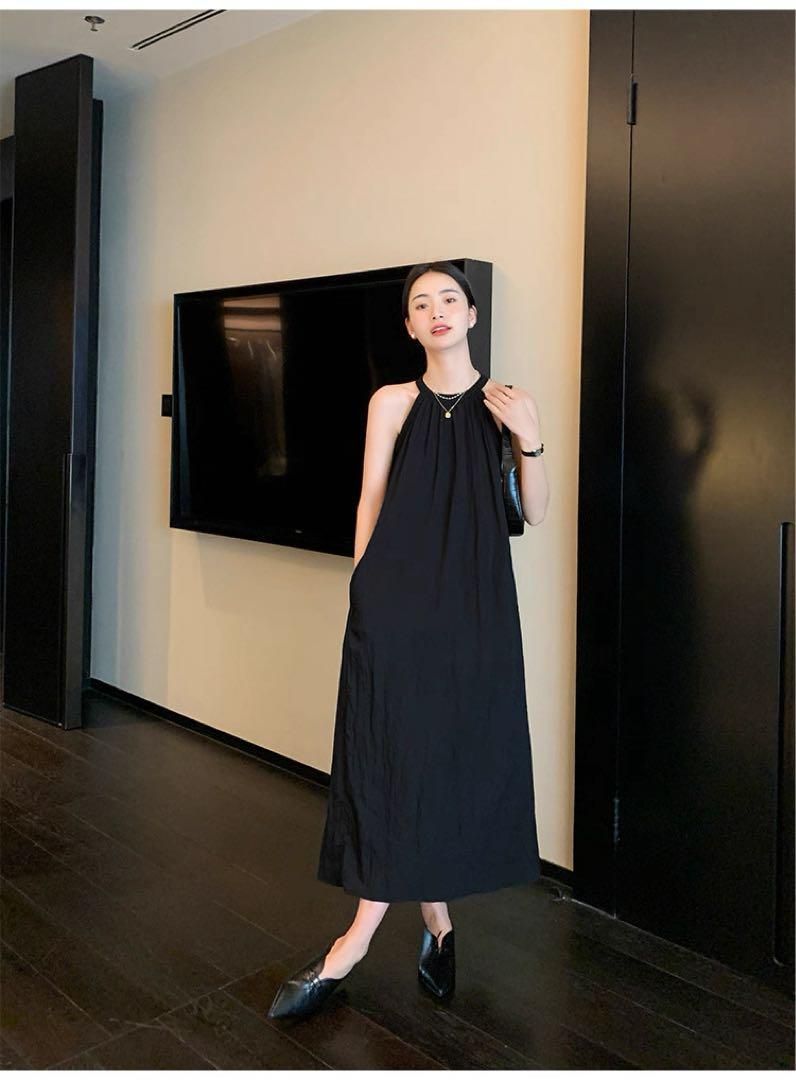 韓国ストリートホルターネックロングワンピース デート服