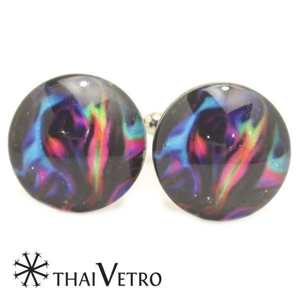 ThaiVetro ブルー ピンク マーブル模様 ガラス製 カフス カフスボタン カフリンクス スーツアクセサリー専門店 誕生日 プレゼント プチギフト おしゃれ カフスマニア