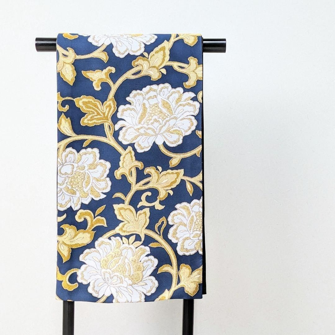 新品・仕立て上がり】袋帯 紺 ネイビー 全通 ポリエステル kb30 