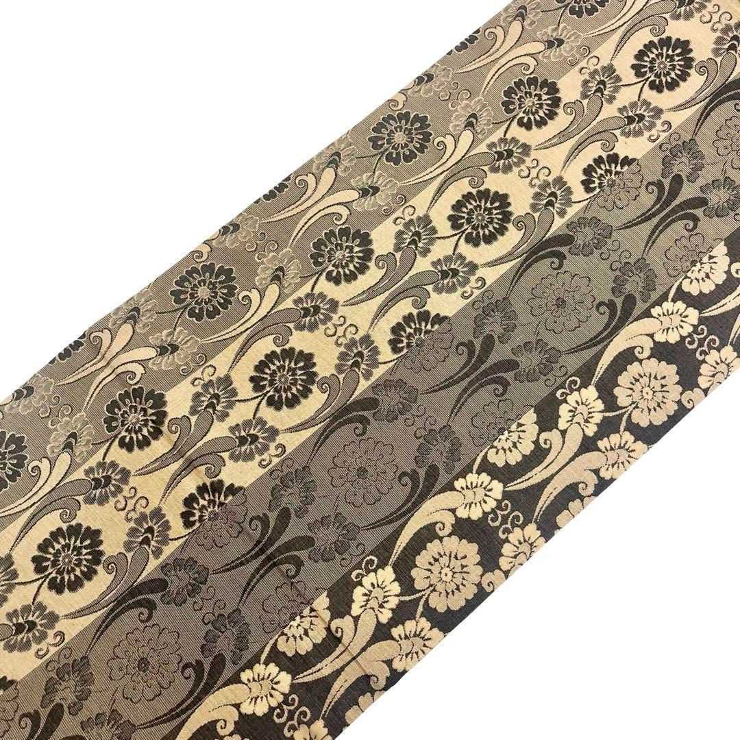 袋帯 縦縞に花柄模様 紬 カジュアル O-4223 - メルカリ 