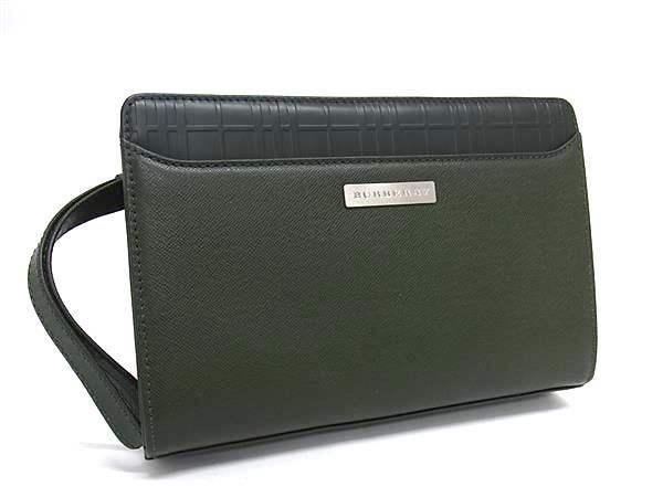 新品未使用 BURBERRY バーバリー レザー クラッチバッグ セカンドバッグ メンズ グリーン系 BJ1029