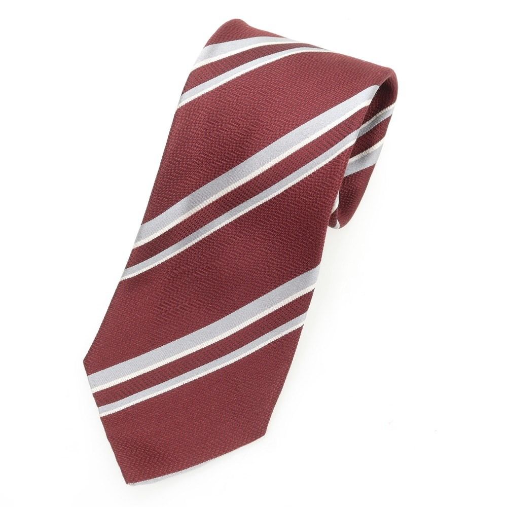 【中古】タイユアタイ TIE YOUR TIE シルク ストライプ柄ネクタイ ボルドーxグレー【サイズ－】【メンズ】