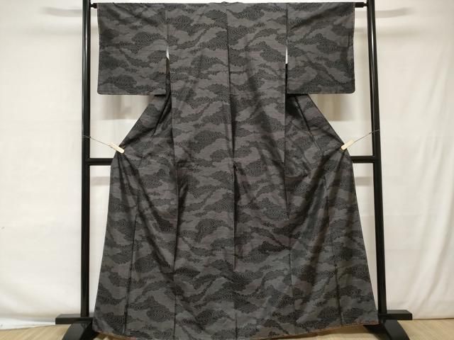 平和屋着物▽上質な小紋 単衣 藍 樹林風景文 正絹 逸品 DAAS0726az