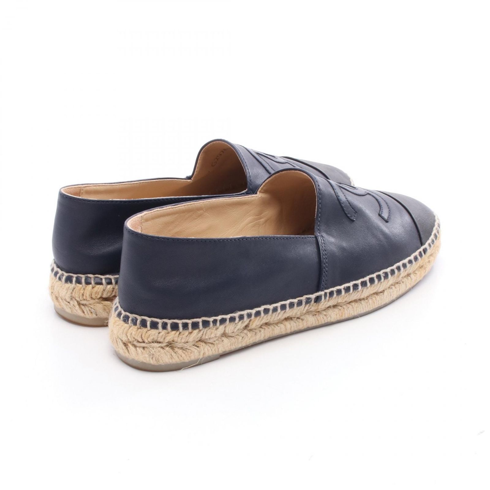 シャネル CHANEL ココマーク ネイビー レザー ココマーク エスパドリーユ スリッポン レザー ネイビー G2976 レディース Used A