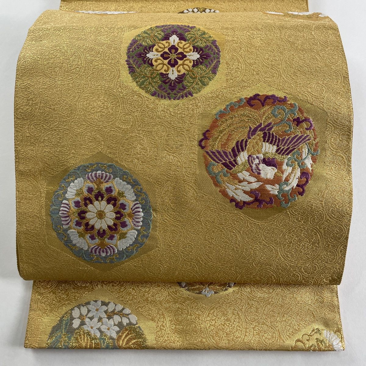 袋帯 美品 名品 じゅらく 落款 じゅらく帝王紫 鳥 華文 刺繍